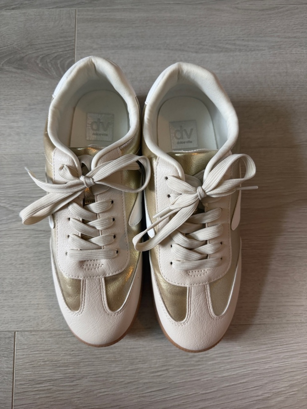 DV by Dolce Vita White and Gold Women's Casual Lace-Up Sneakers